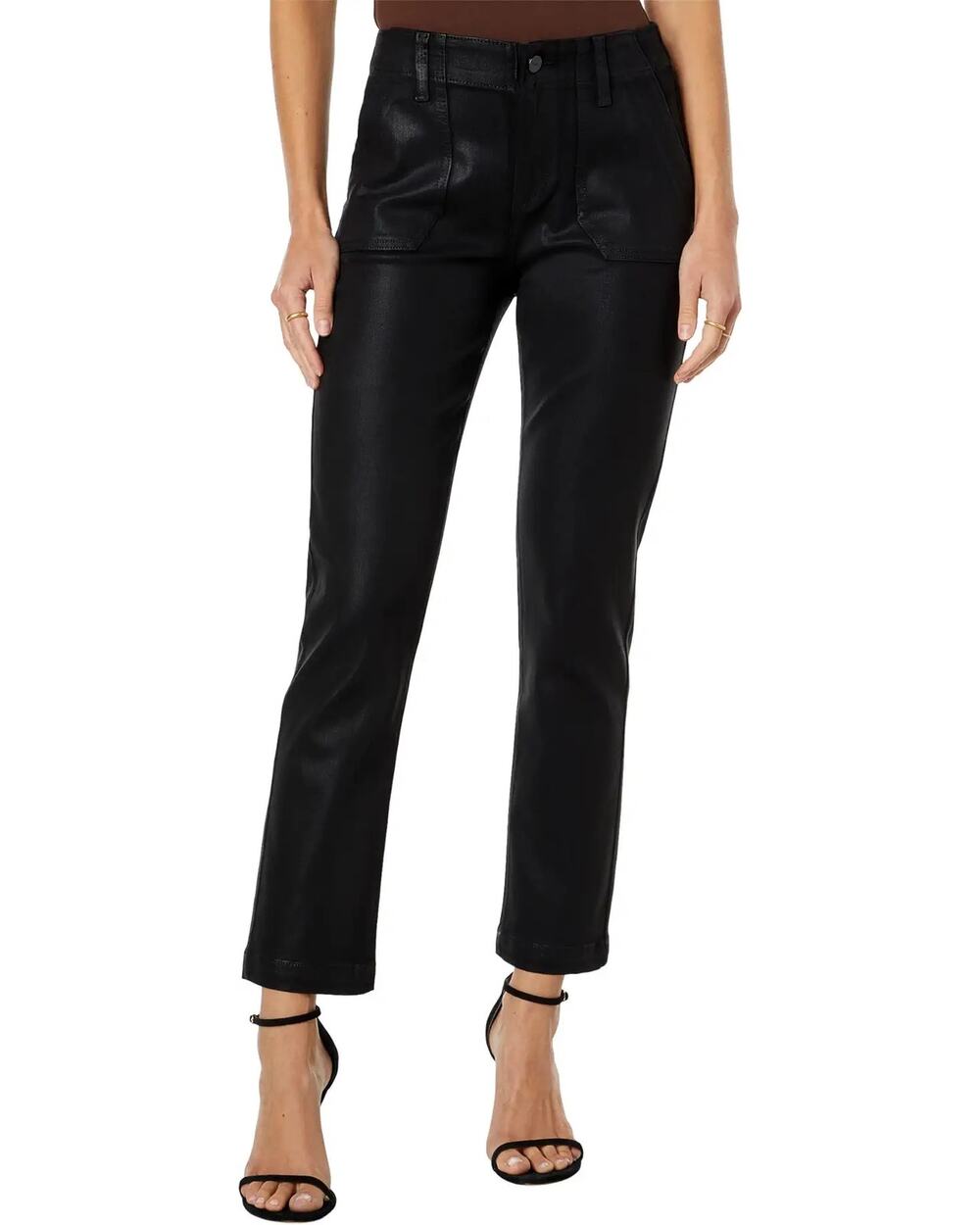 NWT Paige Mayslie Straight Ankle Jean in Black Fog Luxe Coating Black